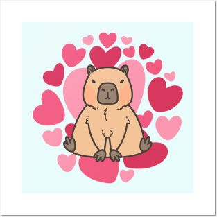 Capybara Loves with Lot of Hearts Posters and Art